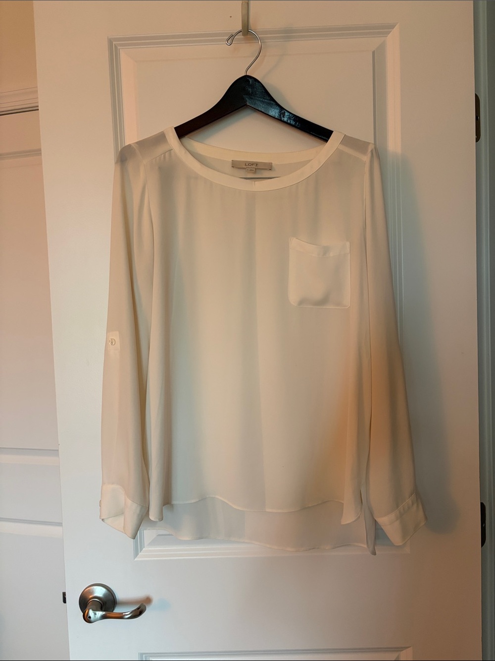 LOFT Cream Long-Sleeve Pocket Blouse